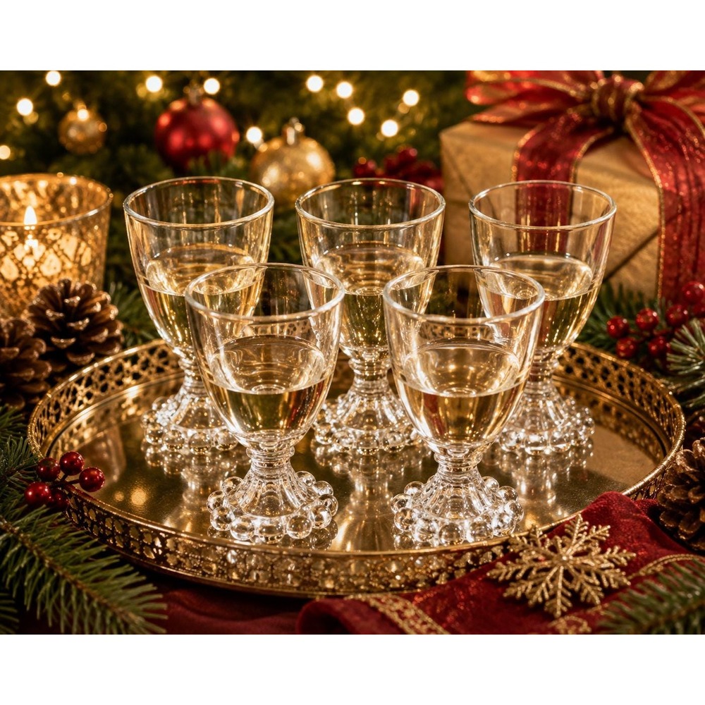 VTG Anchor Hocking Berwick Boopie Wine Glasses Set of 5 Bubble Foot Goblets
